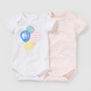 Комплект из 2 боди с короткими рукавами на возраст от 0 месяцев до 3 лет R mini. Цвет: рисунок + белый