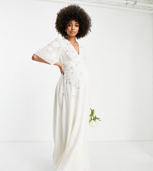 Свадебное платье макси цвета слоновой кости с глубоким вырезом и вышивкой -Белый Hope & Ivy Maternity