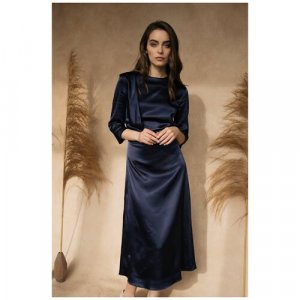 Платье , атлас, вечернее, полуприлегающее, миди, размер 42, синий Olga Skazkina. Цвет: синий