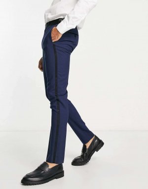 Темно-синие брюки-смокинг скинни Verona с атласными полосками по бокам Noak. Цвет: синий