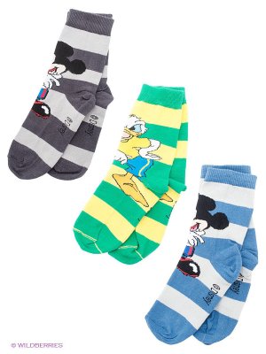Носки, 3 пары Disney. Цвет: желтый, синий, серый