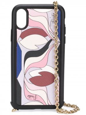 Чехол для iPhone X с цепочкой и принтом Emilio Pucci. Цвет: черный