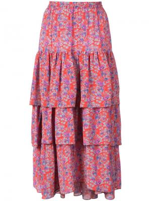 Ярусная юбка с цветочным принтом Frida Figue. Цвет: красный