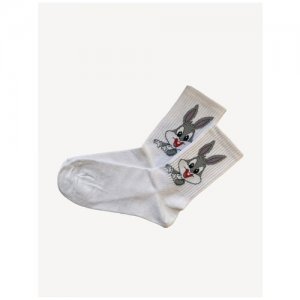 Носки белые с рисунком Зайчик - Багз Банни , женские, унисекс, 3 пары в упаковке, размер 36-41 Elite. Цвет: серый/белый/серебристый