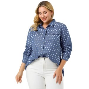 Женская весенняя джинсовая рубашка на пуговицах больших размеров с длинными рукавами, светло-синий Agnes Orinda