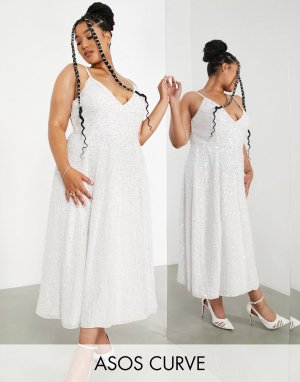 Украшенное свадебное платье миди на бретельках EDITION Curve Eva Asos