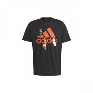 Logo Print Crew Neck Pullover Short Sleeve T-Shirt Unisex Tops Black HT5181 Adidas