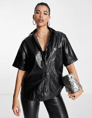 Рубашка Design Crackle Faux Leather, черный Asos