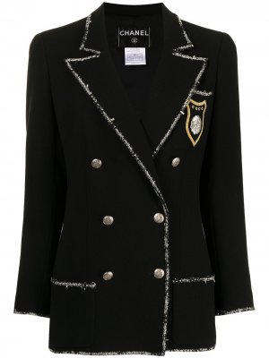 Двубортный пиджак Camélia 2005-го года Chanel Pre-Owned. Цвет: черный