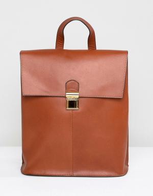 Кожаный рюкзак с портфельной застежкой -Светло-коричневый ASOS DESIGN