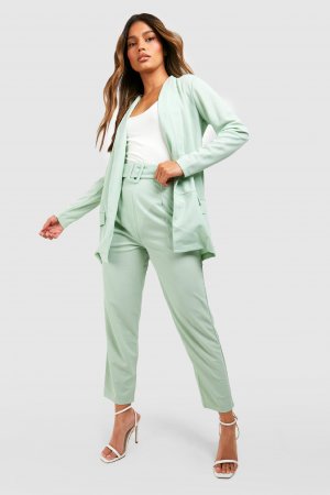 Приталенный пиджак из джерси и брючный костюм с поясом ткани boohoo, зеленый Boohoo