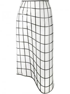 Асимметричная юбка-карандаш в клетку Noa Raviv. Цвет: белый