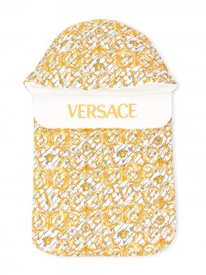 Спальный конверт с логотипом и принтом Baroque Versace Kids. Цвет: белый