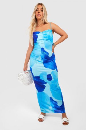 Большое облегающее платье макси с абстрактным цветом , синий Boohoo