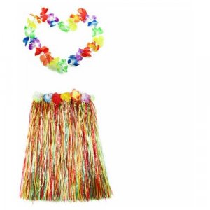 Гавайская юбка 60 см, разноцветная с цветочками, гавайское ожерелье 96 см Happy Pirate. Цвет: микс/разноцветный