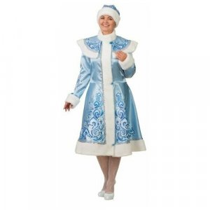 Карнавальный костюм Снегурочка, сатин, шуба с аппликацией, шапка, варежки, цвет голубой, р. 50-52 Батик. Цвет: голубой