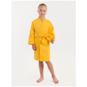 Халат вафельный детский Кимоно размер 42 желтый для девочки BIO-TEXTILES. Цвет: желтый