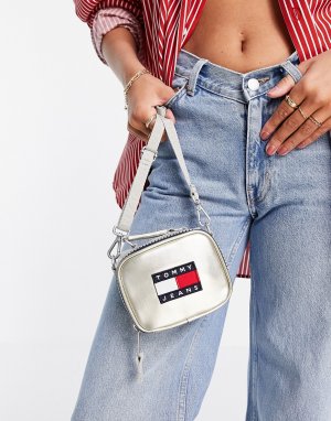 Серебристая маленькая сумка-кошелек на пояс с логотипом -Серебристый Tommy Jeans