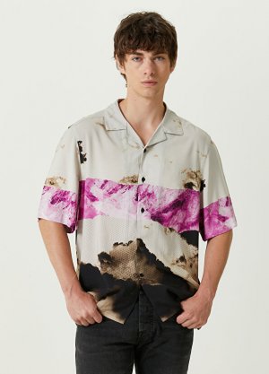 Бежевая рубашка в полоску с коротким рукавом и узором стиле батик Calvin Klein