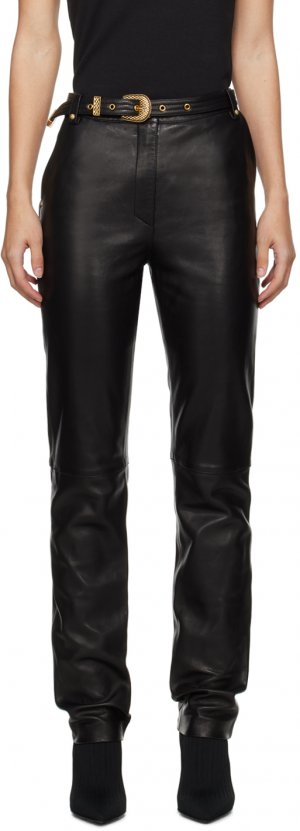 Черные кожаные брюки с поясом Balmain