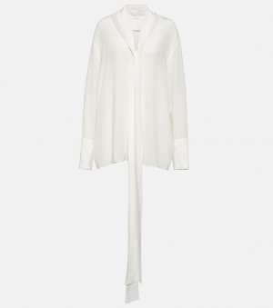 Блуза из шелкового крепдешина с завязками на воротнике , белый Givenchy