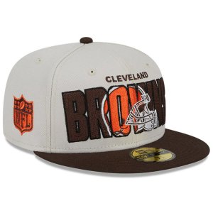 Мужская облегающая шляпа New Era Stone/Brown Cleveland Browns 2023 NFL Draft On Stage 59FIFTY