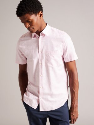 Льняная рубашка с коротким рукавом Kingfrd, светло-розовая Ted Baker