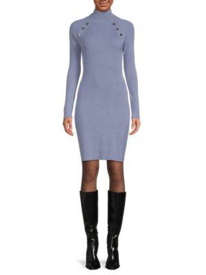 Платье-свитер с высоким воротником в рубчик , цвет Dusk Blue Ellen Tracy