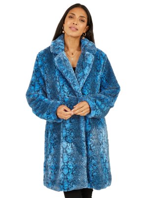 Пальто из искусственного меха со змеиным принтом , синий Yumi