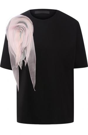 Хлопковая футболка с декоративной отделкой Tegin. Цвет: черный