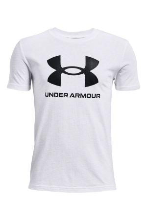 Молодежная футболка в спортивном стиле с логотипом для мальчиков , белый Under Armour