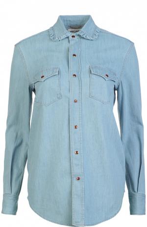 Джинсовая блуза прямого кроя с контрастными отделкой и пуговицами Saint Laurent. Цвет: синий