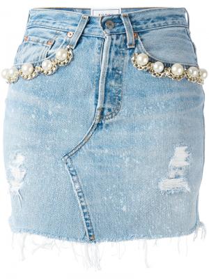 Джинсовая юбка с жемчужными деталями Forte Couture. Цвет: синий