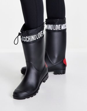 Черные резиновые сапоги с логотипом -Черный цвет Love Moschino