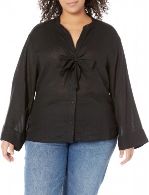 Однотонная блузка больших размеров с длинными рукавами и завязками, черный MICHAEL Kors