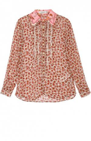 Шелковая блуза прямого кроя с цветочным принтом и оборками Coach. Цвет: разноцветный