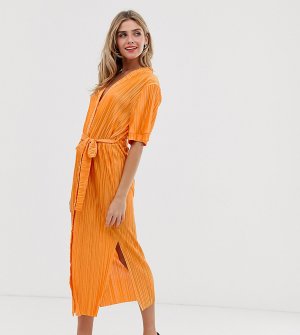 Платье-рубашка миди с поясом и разрезами по бокам -Оранжевый Another Reason