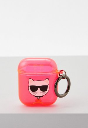 Чехол для наушников Karl Lagerfeld Airpods 1/2, TPU FLUO with ring Choupette Transp Pink. Цвет: розовый