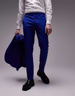 Синие свадебные брюки-скинни Topman. Цвет: синий