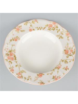Набор 6 суповых тарелок 23см. Садовая Роза Quality Ceramic. Цвет: белый