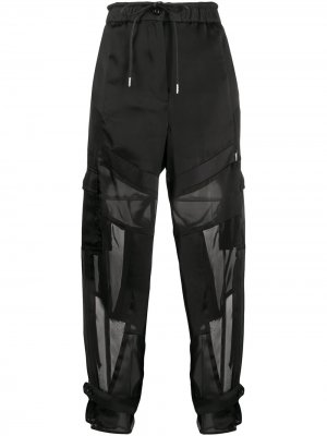 Атласные брюки карго со вставками из органзы Sacai. Цвет: черный