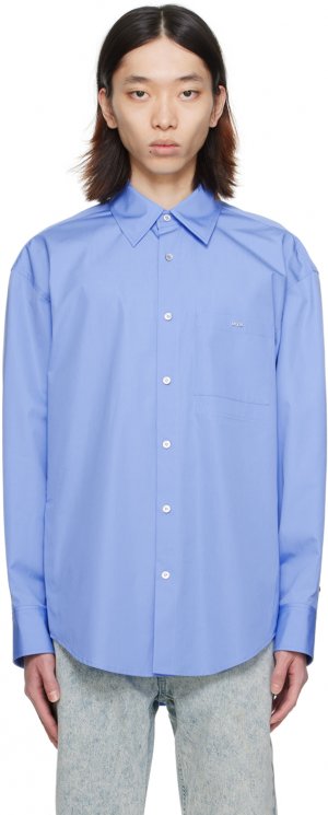 Синяя рубашка с нагрудным карманом Wooyoungmi