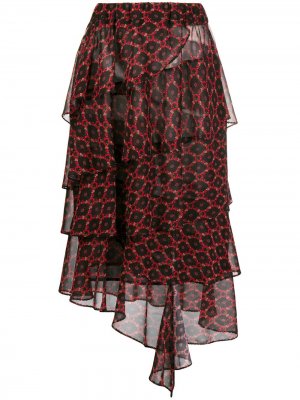 Ярусная шифоновая юбка с цветочным принтом Alberto Biani. Цвет: черный