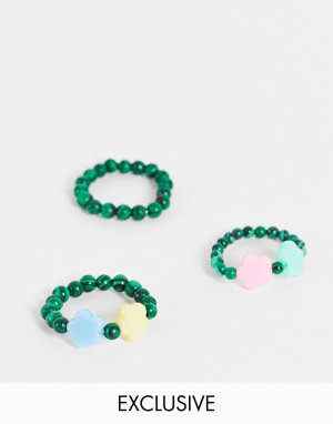 Эластичные кольца в стиле унисекс с цветами и бусинами зеленого цвета Inspired-Зеленый цвет Reclaimed Vintage