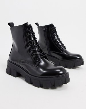 Черные ботинки на шнуровке -Черный Missguided