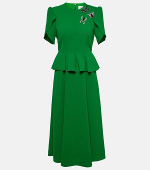 Украшенное платье миди с баской , зеленый Erdem