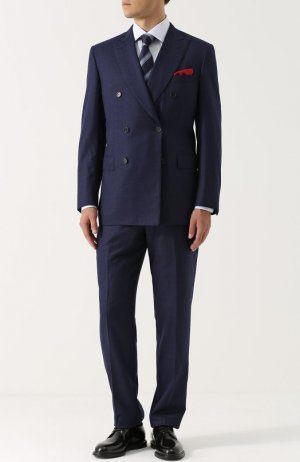 Шерстяной костюм с двубортным пиджаком Brioni. Цвет: синий