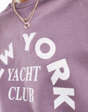 Оверсайз-футболка из свитшота ASOS с графикой нью-йоркского яхт-клуба размытого фиолетового цвета. Цвет: фиолетовый