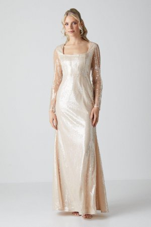 Свадебное платье с длинными рукавами и стеклянными пайетками , прозрачный Coast