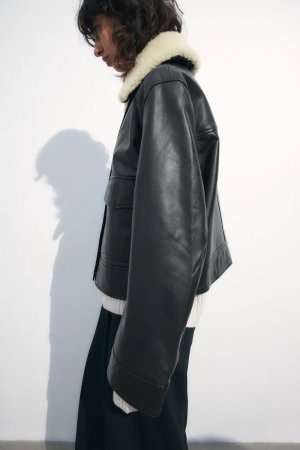 Кожаный пиджак , черный H&M